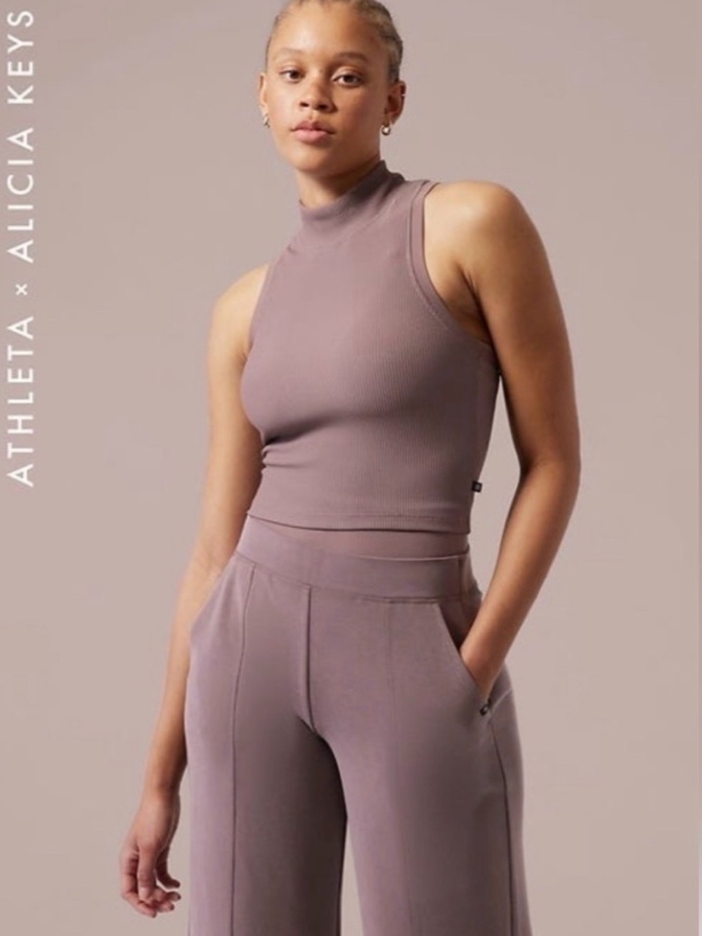 Athleta x Alicia Keys Rib Mock Neck Crop Tank, Color Pyrite, Size Small
